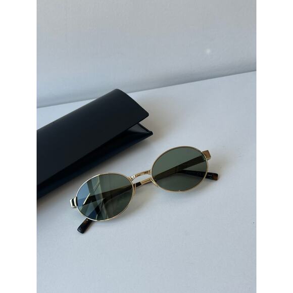 NEW Saint Laurent SL692 Oval Metal Sunglasses in Gold Green main image 4
